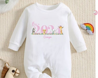 Personalised Born In 2024 Baby Rompersuit- New Baby Sleepsuit - Welcome to the World - Hello Baby