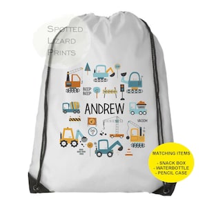 Sac à cordon personnalisé Diggers - Sac d'école pour enfants - Sac de natation - Retour à l'école - Sac à cordon pour enfants - Sac en PE - Kit