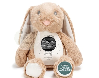 Geburtstagsgeschenk von Bump Daddy Teddy, personalisierte Baby Scan Hase, Daddy To Be Geschenk Geburtstag, erster Geburtstag als Daddy Geschenk, Foto Plüschtier