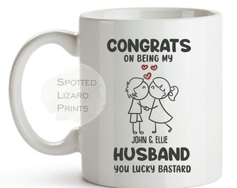 Lustige personalisierte Tasse für Ehemänner | Hochzeitsgeschenk für den Bräutigam | Tasse „Herzlichen Glückwunsch, dass du mein neuer Ehemann bist“ | Hochzeitstasse „Mr & Mrs“ (UK)