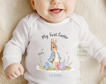 Peter Rabbit, My first Easter, Baby Romper, Vest or T-shirt, Easter Clothing, Baby&#39;s 1st Easter, Peter Rabbit onsie, Easter Pyjamas - BLUE