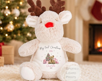 Personalised First Christmas Reindeer Teddy | Baby's 1st Christmas Gift | My First Christmas Soft Toy | Christmas Eve Keepsake