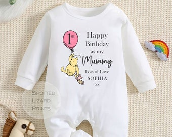 Winnie the Pooh Babykleidung - personalisierte Babyweste - Winnie the Pooh Baby wächst - 1. alles Gute zum Geburtstag Mama Baby wächst - Geburtstagskleidung