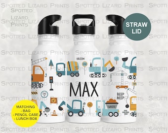 Personalised Kids Water Bottle | Custom Name School Bottle | Stainless Steel Bottle with Straw | Nursery & School Drink Bottle | 600ml