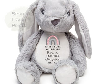 Personalised New Baby Gift, New Baby Soft Toy, New baby gift, Newborn Gift, Baby Keepsake, Baby shower gift, Birth stats, Teddy, Bunny