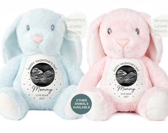 Valentines Gift From Bump Teddy, Personalised Scan Photo Teddy Bear, Pregnancy Announcement Gift, First Valentines Baby Gift, Mummy To Be