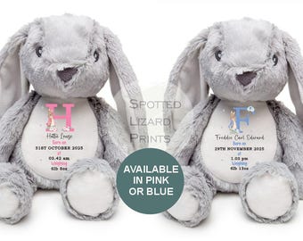 Peluche personalizado, regalo de nacimiento, regalo para baby shower, regalo para recién nacido, recuerdo para bebé, niño, regalo para recién nacido, conejito, osito, para nuevos padres.