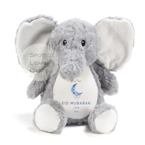 My First Eid Mubarak Personalised Baby Outfit & Teddy | Custom Name First Eid Sleepsuit Vest Romper | 1st Eid Gift Baby Eid al Fitr al Adha Elephant