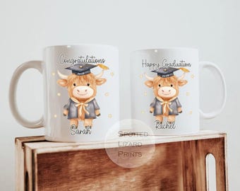 Highland Kuh Abschluss Tasse 2026 | Niedliches Graduierung Geschenk UK | Benutzerdefinierte Name graduierte Tasse | Abitur Geschenk | Uni Geschenk