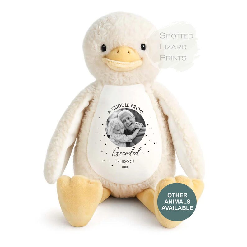Memory Soft Toy - A Cuddle From Heaven - Memory Gift - Memorial Photo Gift Bereavement Loss of Loved One - Sympathy - Grandparent in Heaven Duck