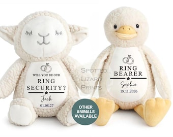 Personalisierter Ring-Sicherheitsteddy | Geschenk für den Ringträger | Dankeschön-Geschenk für Ring-Sicherheit | Kuscheltier für die Hochzeit | Erinnerungsstück für den Pagen (UK)