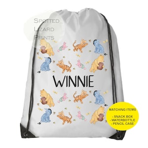 Sac à cordon personnalisé Winnie l'ourson - Cartable pour enfants - Sac de natation - Retour à l'école - Sac à cordon pour enfants - Kit de sacs en PE
