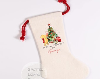 Personalised Linen Christmas Stocking | Custom Name Santa Stocking | Kids Christmas Stocking | Christmas Eve Gift Bag | Family Xmas Stocking