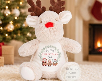 Personalised First Christmas Reindeer Teddy | Baby's 1st Christmas Gift | My First Christmas Soft Toy | Christmas Eve Keepsake
