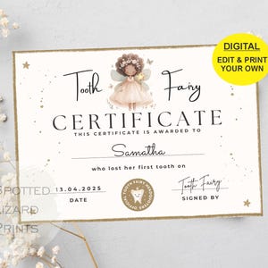 EDITABLE Tooth Fairy Certificate | First Tooth Lost | Kids Tooth Fairy | Lost Tooth Editable Template Printable Instant Download, Canva