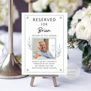 Reserved memory sign, father of the bride, wedding memorial sign, Reserved seat for deceased father at wedding, chair for dad - UNFRAMED