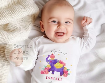 My First Diwali Personalised Baby Outfit | Custom Name Diwali Baby Vest Sleepsuit Romper | 1st Diwali Gift Baby Grow | Festival of Lights