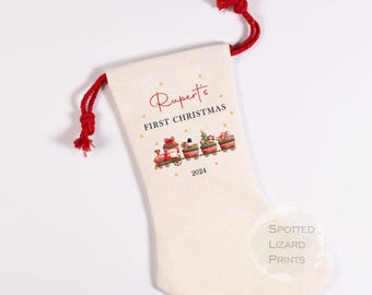 Personalised Christmas Stocking | Linen Santa Stocking with Name | Custom Christmas Stocking | Christmas Fireplace Decoration UK
