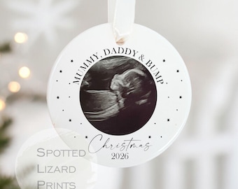 Adorno navideño personalizado para la primera Navidad, regalo con foto escaneada, anuncio de bebé, próximamente, adorno navideño para la primera Navidad 2026