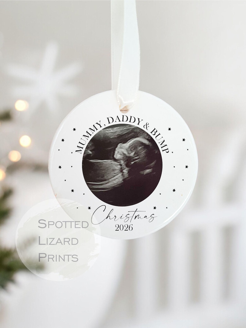 Personalised Bump First Christmas Bauble, Scan Photo Gift, Baby Announcement, Coming Soon, First Christmas Scan Christmas Ornament 2026