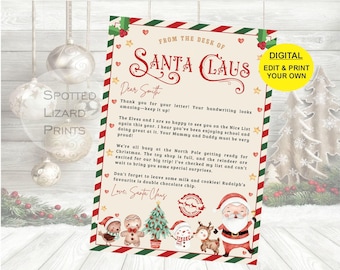 May include: A printable letter from Santa Claus with a red and green border. The letter is addressed to Smith and includes a message from Santa about the North Pole and Christmas. The letter also includes a small illustration of Santa Claus and other Christmas characters.