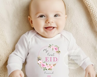 Conjunto personalizado para bebé "Mi primer Eid Mubarak" / Pijama/mono con nombre personalizado para el primer Eid / Regalo para bebé del primer Eid / Ropa islámica para bebé / Eid