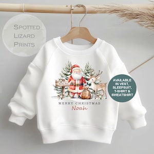 Maglietta Natale Con Lustrini Per Bambini 2-7 Anni - Babbo Natale E Renna