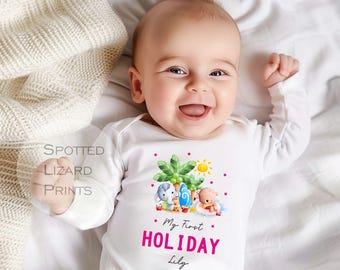 Personalised My First Holiday Outfit | Baby Travel Outfit with Name | First Holiday Baby Grow | Kids Airport Outfit | Holiday Keepsake