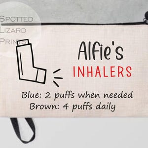 Personalised Cotton Canvas Inhaler Bag | Cotton | Inhaler Pouch | Medication Bag | With Directions