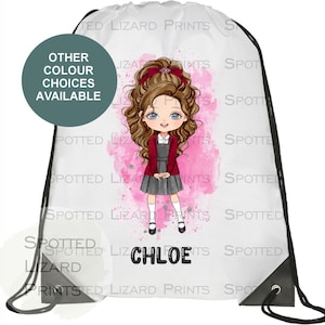Personalisierte Schulmädchentasche, Schultasche mit benutzerdefiniertem Mädchencharakter / Schuluniformdesign - passende Schultasche