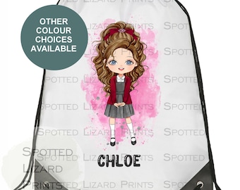 Personalisierte Schulmädchentasche, Schultasche mit benutzerdefiniertem Mädchencharakter / Schuluniformdesign - passende Schultasche