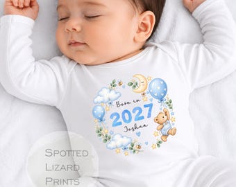 Personalised Born in 2027 Baby Outfit,  New Baby Arrival Rompersuit, Newborn Baby Gift Baby Grow