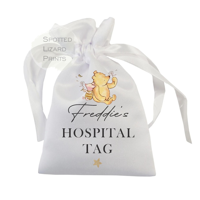 Personalised Winnie the Pooh Baby Keepsake Bags | Hospital Tag Cord Clip First Tooth First Haircut Bag | New Baby Memory Gift | Baby Shower