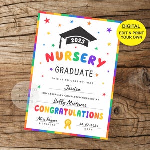 EDITIERBARE Kindergarten-Abschluss-Zeugnis | Abschlussurkunde, letzter Tag des Kindergartens, bearbeitbare Vorlage zum sofortigen Download, Canva