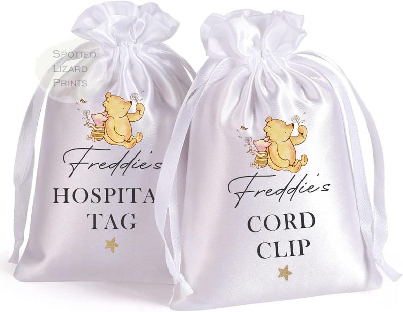 Personalised Winnie the Pooh Baby Keepsake Bags | Hospital Tag Cord Clip First Tooth First Haircut Bag | New Baby Memory Gift | Baby Shower