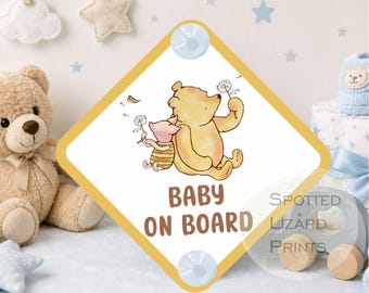 Winnie the Pooh Baby on Board Car Sign - Baby on Board | Child on Board - Pregnancy announcement - Baby Sign - Gift for Mum - Baby due