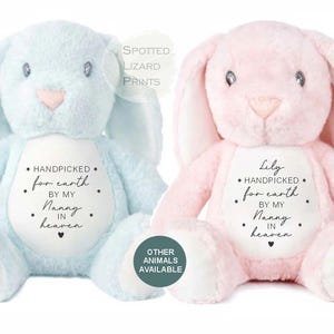 Personalised handpicked for earth by nanny in heaven teddy, Handpicked for earth by grandad in heaven teddy, handpicked for earth teddy