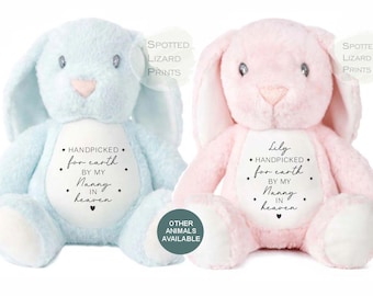 Personalised handpicked for earth by nanny in heaven teddy, Handpicked for earth by grandad in heaven teddy, handpicked for earth teddy