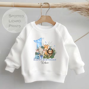 Personalised Safari First Birthday Sweatshirt, First Birthday Sweatshirt, Jungle 1st Birthday - 1st Birthday Gifts - Birthday Boy Jumper