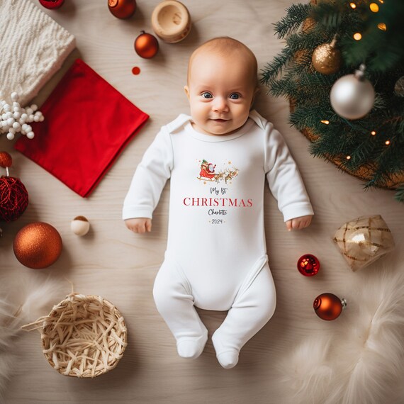 Traje personalizado de primer bebe de Navidad mi primer traje de dormir o chaleco navideno 1er trineo navideno de Papa Noel Etsy Mexico