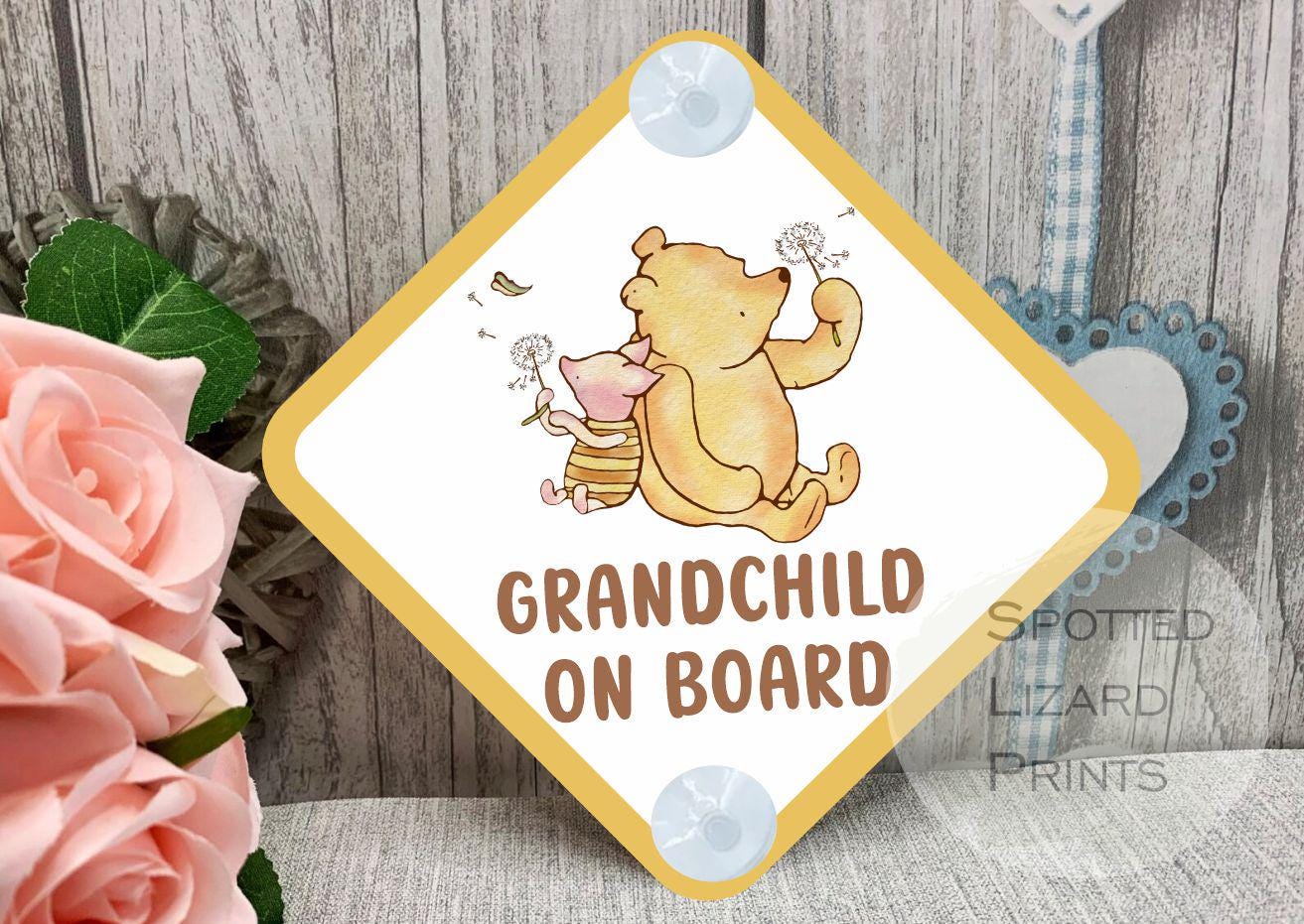GRANDCHILDREN On Board Car Sign, Suction Cup Baby On Board Car Sign