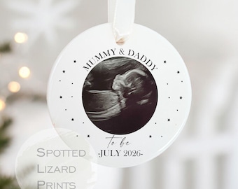 Personalised Baby Scan Bauble, Mummy & Daddy To Be Ornament, Pregnancy Announcement Gift, Baby Scan Christmas Decoration, Due Date Keepsake
