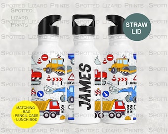 Personalised Water Bottle for Kids, Named School Drinks Bottle with Straw, 600ml Stainless Steel Childrens Bottle, Nursery Back to School