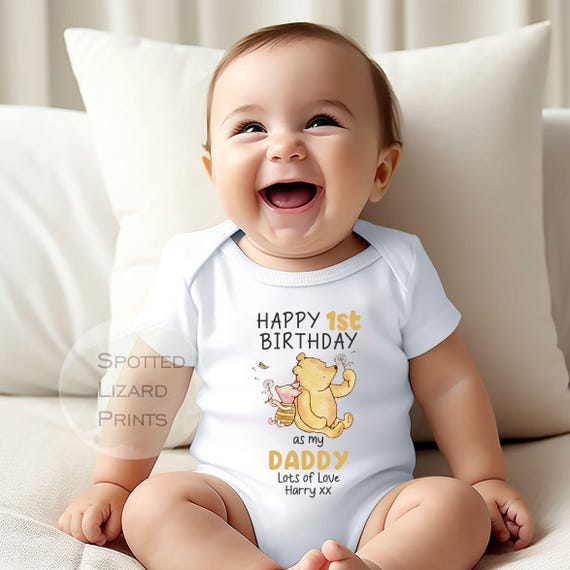 Happy Birthday Daddy Baby Vest | Personalised Dad Birthday Gift From Baby | Baby Grow Sleepsuit | First Dad Birthday Outfit UK