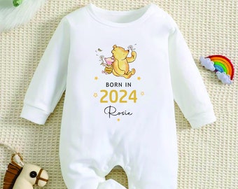 Born in 2024 Baby Vest, Baby Rompersuit- New baby arrival Vest, Rompersuit - Winnie the Pooh