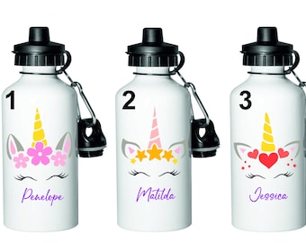 Personalised Unicorn Water Bottle, School Water Bottle, Gym Bottle, Childs Gift, Unicorn Gift, School Bottle for Girl