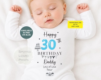 Joyeux 30e anniversaire papa bébé gilet | Tenue d'anniversaire papa personnalisée | Combishort bébé | Cadeau d'anniversaire de bébé | Anniversaire de papa