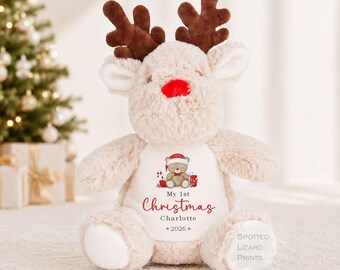 Personalised First Christmas Reindeer Teddy | Baby's 1st Christmas Gift | My First Christmas Soft Toy | Christmas Eve Keepsake