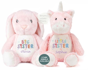 Personalised Sibling Teddy, Big Sister & Little Sister Teddy, Big Sister gift, baby shower gift, New Baby Gift Teddy, Big Sister Bunny