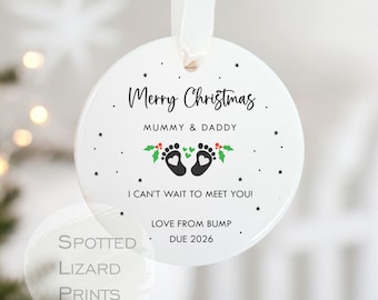 Personalised Bump First Christmas Bauble, Expecting Parents Christmas Tree Ornament, Baby Announcement